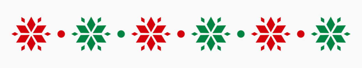 Wall Mural - Christmas red and green snowflakes icons border.