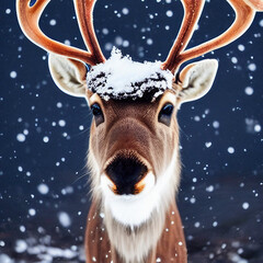 Close Up of a Reindeer in the Snow Portrait 