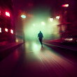 Noir shadowy figure running in the street, mystery spy thief night stalker chase scene drama run away criminal, spy, thief chase tension, running, crime, drama, motion blur (generative AI, AI)