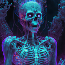 Bio Mechanical God Of Death, Cyberpunk Demon, Neon Light, Character, Concept Art Illustration