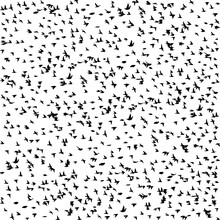 Seamless Pattern Flying Birds. Lots Of Black Starlings. Vector Illustration