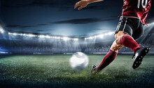 Football Soccer Player Kicking In Action In Red Team Euro Cup, Nations Cup, World Cup, Poster