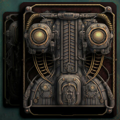 Wall Mural - Sci-fi dark alien style card back frame template steampunk biomechanical texture design device