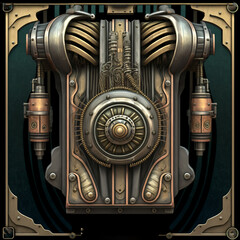 Wall Mural - Sci-fi victorian style futuristic card back frame template steampunk biomechanical texture design device