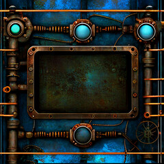 Wall Mural - Sci-fi card back frame metallic sign template steampunk biomechanical texture design device