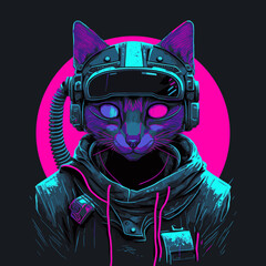 Poster - Vector art illustration - Cyber Cat