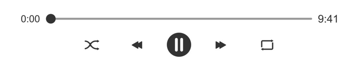 Wall Mural - Mediaplayer progress loading bar with time slider. Pause, shuffle, repeat, rewind and fast forward buttons. Audio or video player playback panel interface elements. Vector graphic illustration