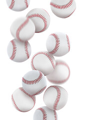 Wall Mural - Many baseball balls falling on white background