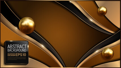 Wall Mural - gold picture frame, curve line on black hexagon honeycomb shape luxury background, image abstract, overlap layer shadow gradients space composition, for banner, template design