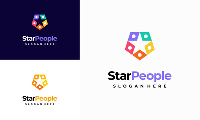 Wall Mural - star people logo designs concept vector illustration, people community logo designs symbol