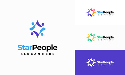 Wall Mural - star people logo designs concept vector illustration, people community logo designs symbol