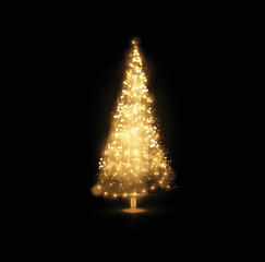 Wall Mural - Shiny magical Christmas tree made of magic lights vector holiday background