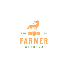 Fox With Shovel Farmer Modern Logo Design Vector