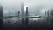 People Walking In The Middle Of The Night In The Fog