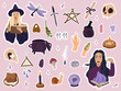 Mistyc witch sticker collection with magic design elements