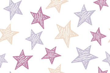 Wall Mural - Scribble stars grunge vector seamless pattern. Cosmos background.