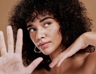 Wall Mural - black woman, skincare and wellness with facial, wellness and skin health treatment glow. woman model