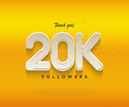 20k followers celebration with modern white numbers on yellow background.
