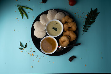 Wall Mural - South Indian breakfast-Idli, sambar, wada, coconut chutney