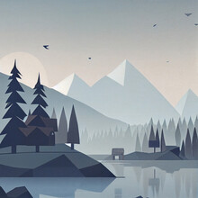 Flat Landscape With A Snowy Background Clear Blue Sky With Snowdrifts Cartoon Wallpaper.