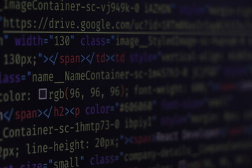 Software development by programmer. Abstract computer script code. Programming code screen of software developer