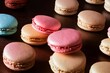 Closeup of colorful macaroons on a wooden table