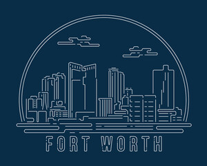 Canvas Print - Cityscape with white abstract line corner curve modern style on dark blue background, building skyline city vector illustration design - Fort Worth