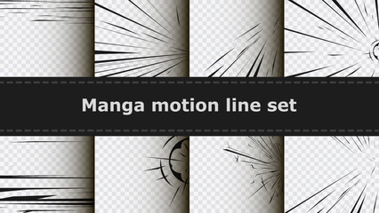 Wall Mural - speed lines as manga comic effect on transparent background collection set. cartoon anime action bac