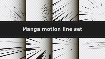 Wall Mural - speed lines as manga comic effect on transparent background collection set. cartoon anime action bac