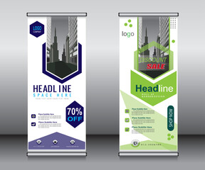 Wall Mural - Roll up banner template design,banner layout, advertisement, pull up, polygon background.