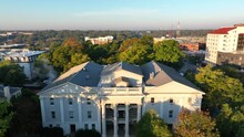 University Of Georgia. UGA Rising Aerial Reveal Of Campus Buildings In Athens GA.