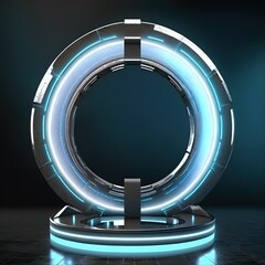 Fototapete - Circle portals, teleport, hologram gadget. Digital stand for gadgets, scene. Dark template for presentation modern exhibition or gallery. 3d illustration