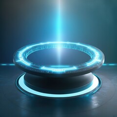 Leinwandbilder - Circle portals, teleport, hologram gadget. Digital stand for gadgets, scene. Dark template for presentation modern exhibition or gallery. 3d illustration