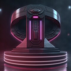 Poster - Futuristic podium for product display. Dark template for presentation modern exhibition or gallery. 3d illustration