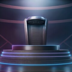 Poster - Futuristic podium for product display. Dark template for presentation modern exhibition or gallery. 3d illustration