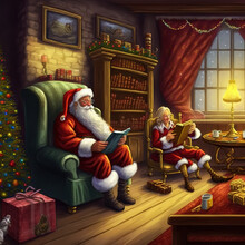 Santa Claus Relaxing At Home With Mrs Claus