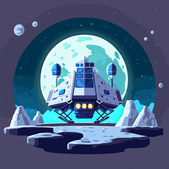 Wall Mural - futuristic spaceship landing on the moon.