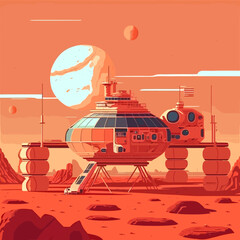 Wall Mural - digital illustration denoting the colonization of mars.