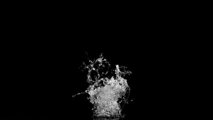 Poster - Super slow motion of splashing water crown shape on black background. Filmed on high speed cinema camera, 1000fps.