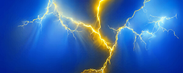 Golden frame with lightning effect on blue background