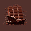 Melting dark chocolate bar isolated on the brown background.