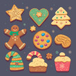 Set of different Christmas cookies isolated on the dark gray background.