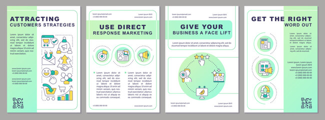 Acquire potential consumers strategy brochure template. Leaflet design with linear icons. Editable 4 vector layouts for presentation, annual reports. Arial, Myriad Pro-Regular fonts used