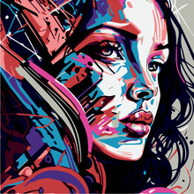 Graffiti Woman Vector Illustration. Pop Art Modern Graphic Design. Cartoon Style Of Colorful Urban Artwork. Beautiful Young Lady. Spray Paint Fashion Poster. Street Art. Cool Strong Fashion Female.