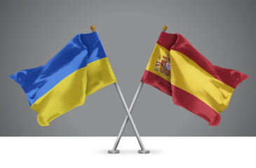 Wall Mural - Two Crossed Flags of Spain and Ukraine