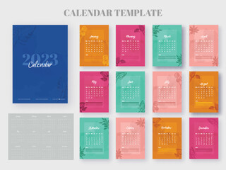 Canvas Print - 2 Formats Complete Set Of 2023 Yearly Calendar Template Design In Different Color.