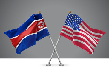 Wall Mural - Two Crossed Flags of USA and North Korea