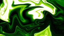 Hand Painted Background With Liquid Green Paints. Abstract Fluid Acrylic Painting. Marbled Green Abstract Background. Liquid Marble Pattern.
