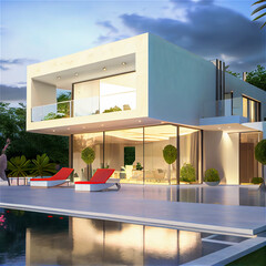 Fototapete - Modern residential building with swimming pool