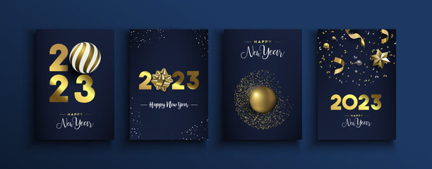 Happy New Year 2023 gold 3d elegant card set